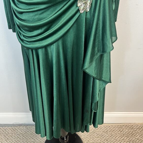 Vintage 80s Dynasty David Rose Dress sz 16 Green Jewels Sequins Cocktail Wedding - Picture 8 of 16